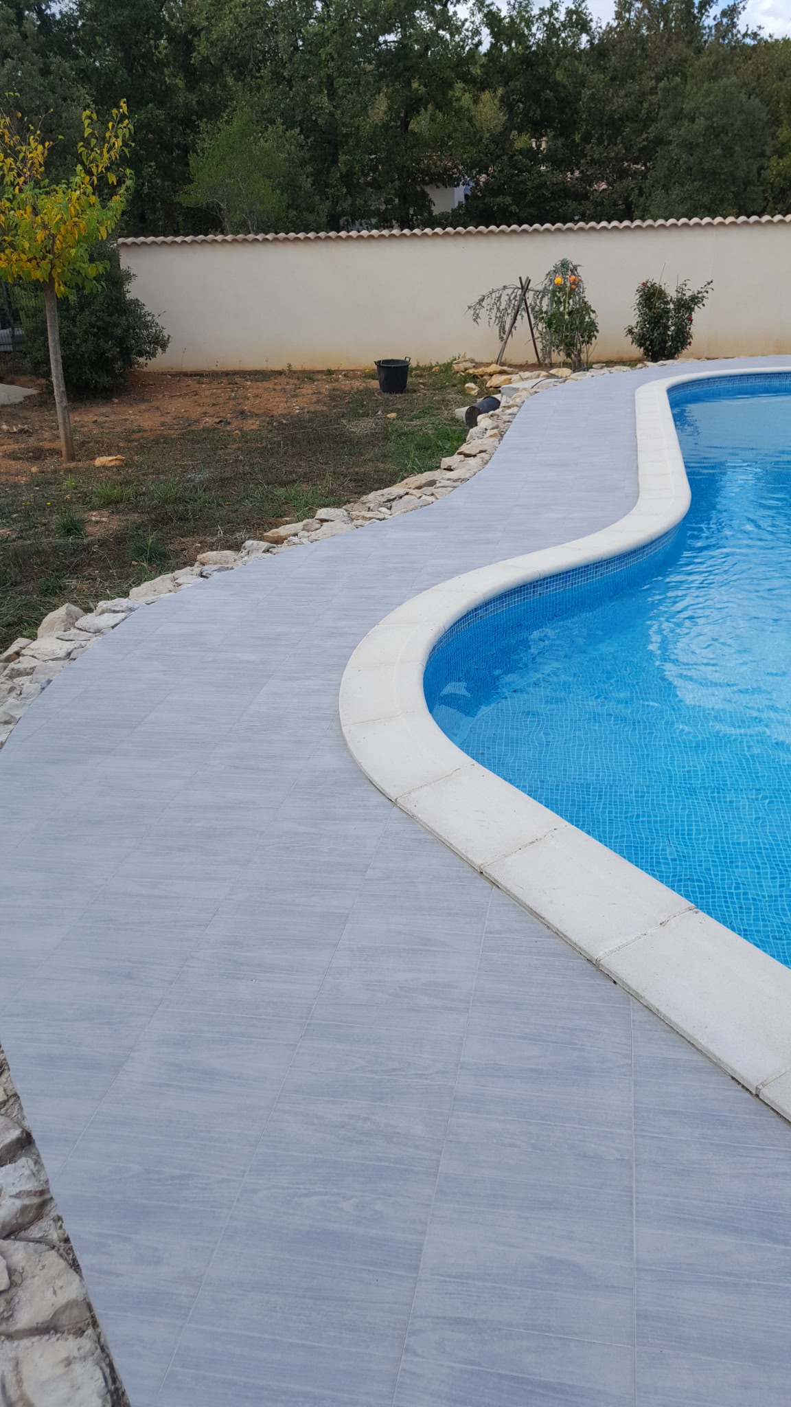 Piscine — courbe et margelles carrelées
